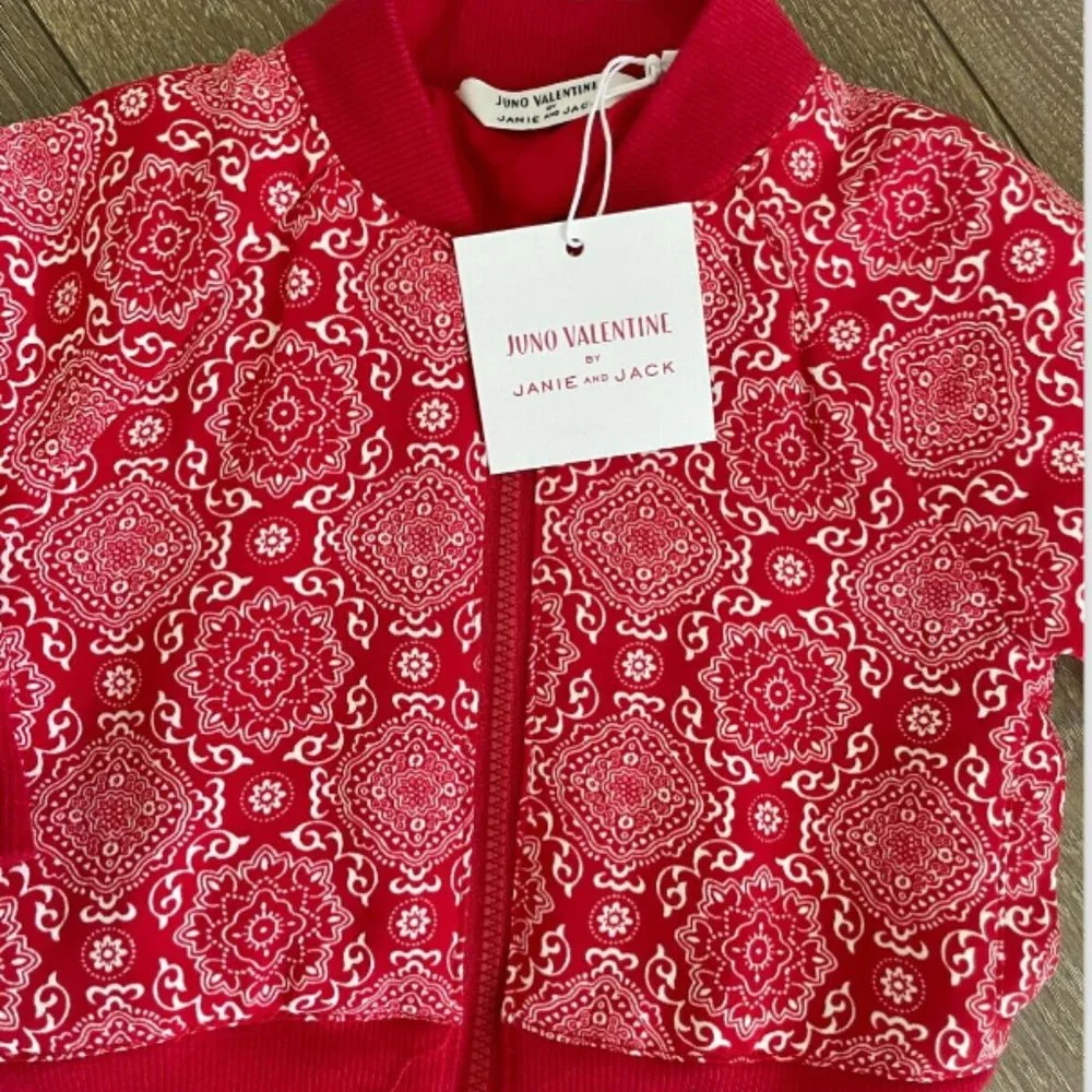 NWT JUNO VALENTINE BY JANIE & JACK CANDY RED BANDANA BOMBER‎ JACKET SZ 6-12 M